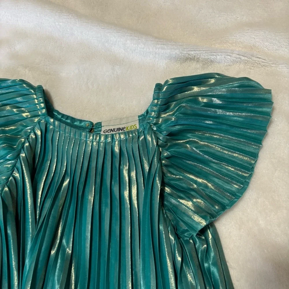 OshKosh Pleated Shimmer Dress 18 months months gold and green